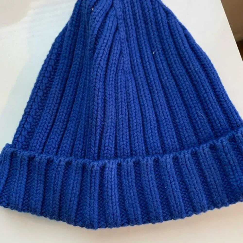 MICHAEL Michael KORS Bright Cobalt Ribbed Beanie Hat with Gold Metal Logo